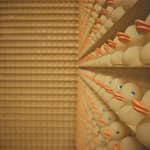 lined up of rubber duck on shelf